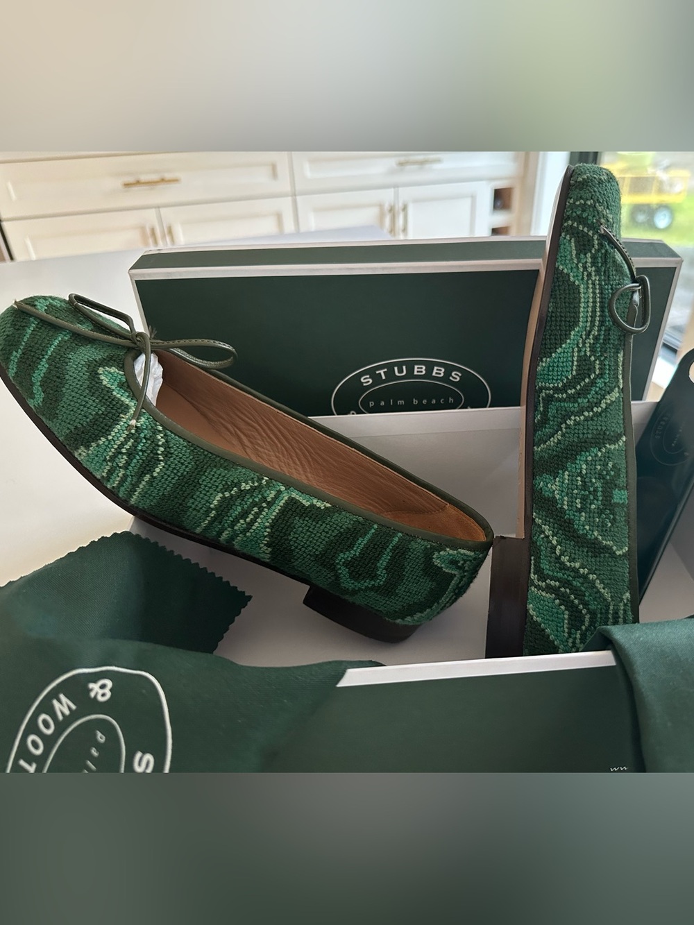 Stubbs & Wootton Malachite Needlepoint Ballet Flats NWT Women’s Size 8 - Picture 4 of 6